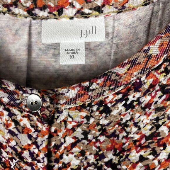J. Jill Shirt Dress XL Jersey Knit Orange Black 3/4 Sleeve Button Up Pockets​​​​ - Picture 4 of 6